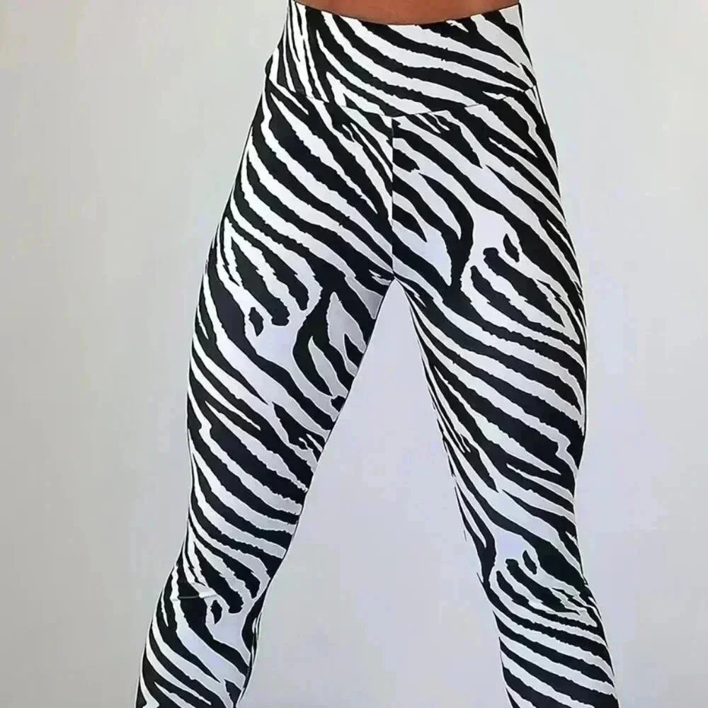 High Stretch Skinny Zebra Print Leggings (Color: Zebra)